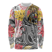 Japanese Samurai Warrior Long Sleeve Shirt Colorful Polynesian Tattoo Style LT9 Unisex White - Polynesian Pride