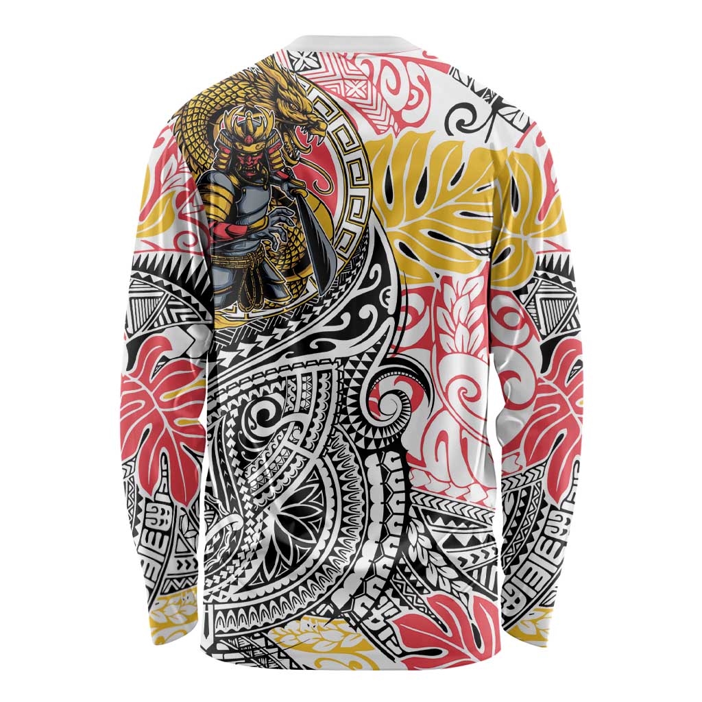 Japanese Samurai Warrior Long Sleeve Shirt Colorful Polynesian Tattoo Style LT9 - Polynesian Pride