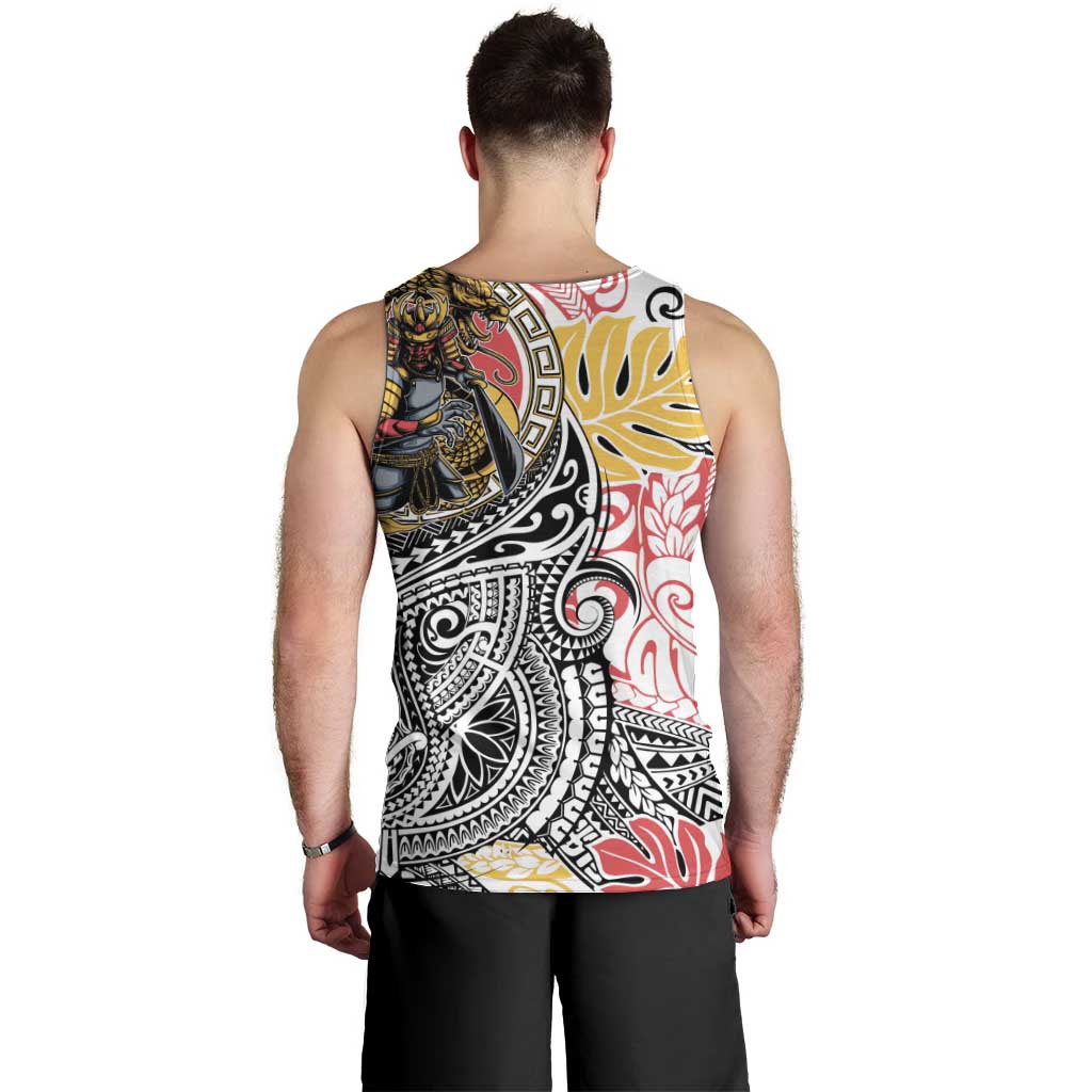 Japanese Samurai Warrior Men Tank Top Colorful Polynesian Tattoo Style LT9 - Polynesian Pride