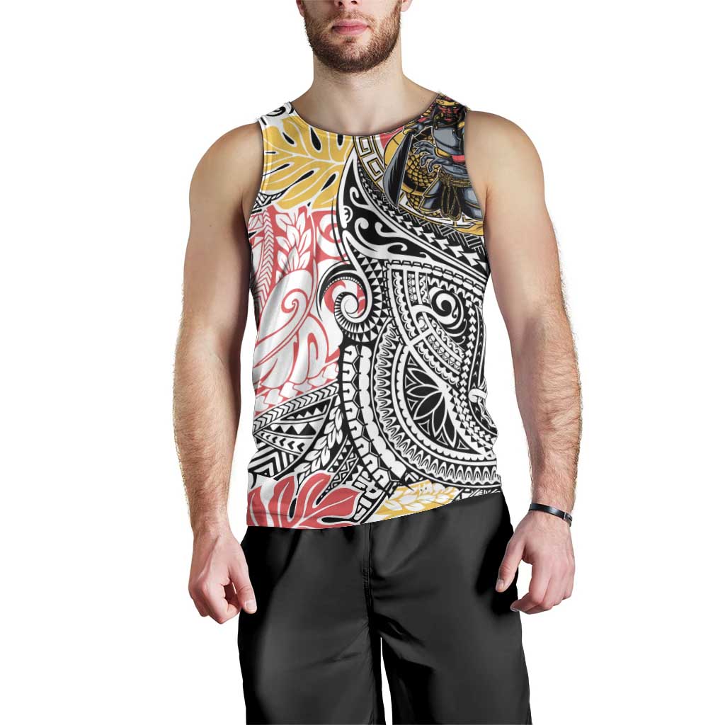 Japanese Samurai Warrior Men Tank Top Colorful Polynesian Tattoo Style LT9 - Polynesian Pride