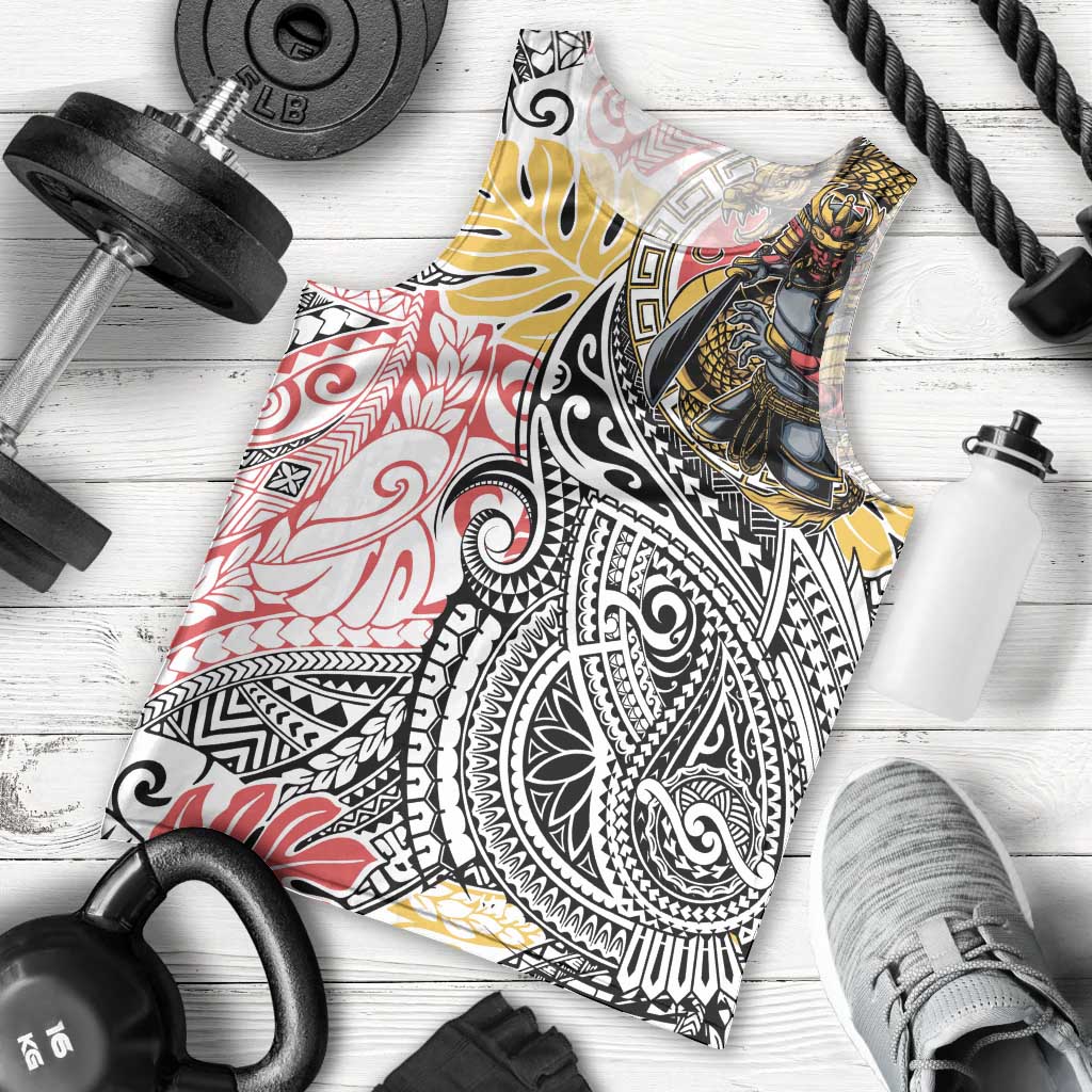 Japanese Samurai Warrior Men Tank Top Colorful Polynesian Tattoo Style LT9 - Polynesian Pride