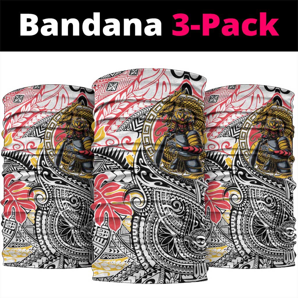 Japanese Samurai Warrior Neck Gaiter Colorful Polynesian Tattoo Style - Polynesian Pride