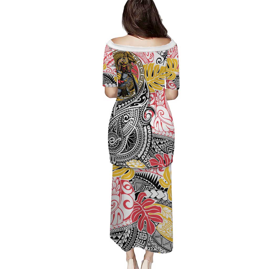 Japanese Samurai Warrior Puletasi Colorful Polynesian Tattoo Style