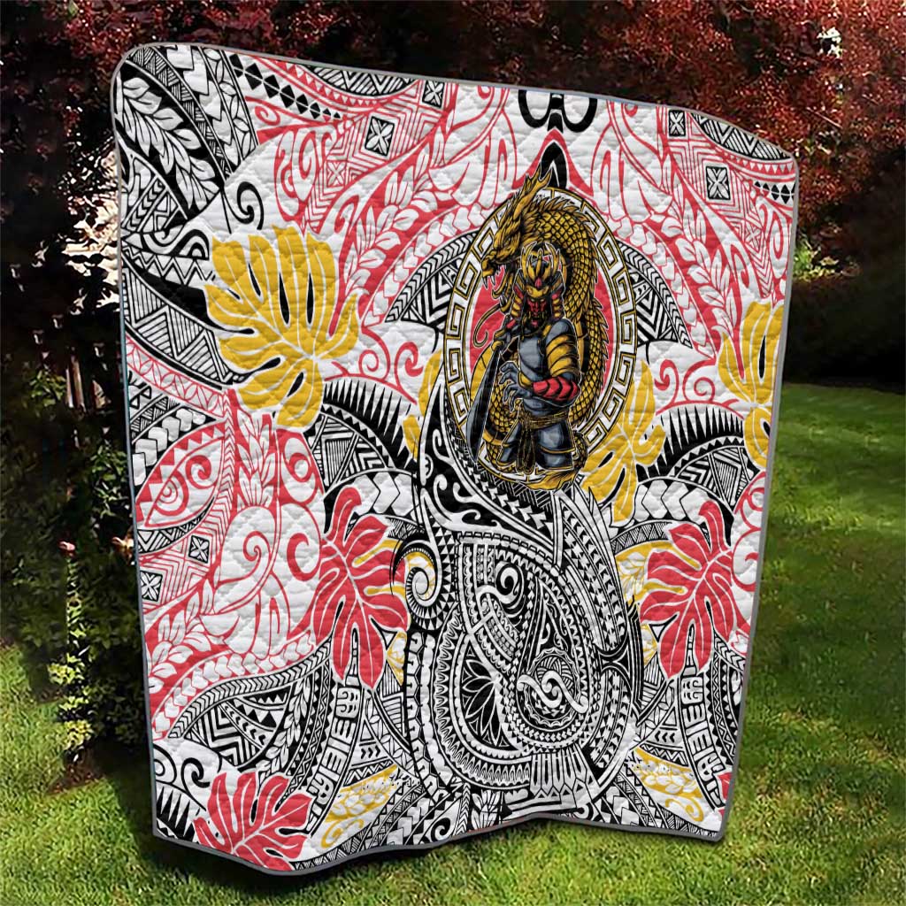Japanese Samurai Warrior Quilt Colorful Polynesian Tattoo Style