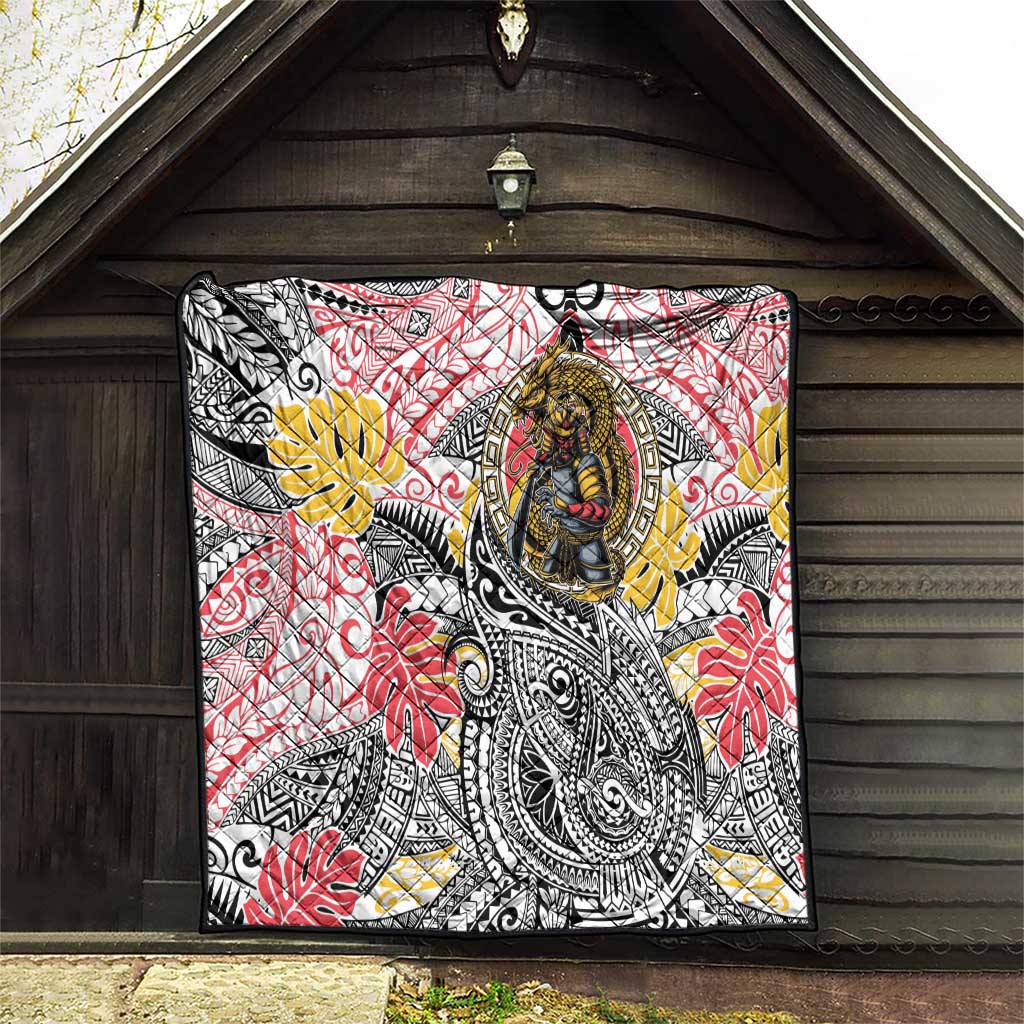 Japanese Samurai Warrior Quilt Colorful Polynesian Tattoo Style