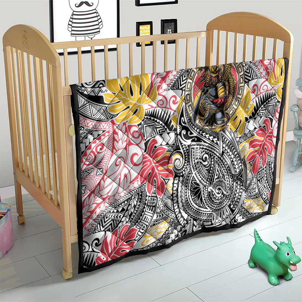 Japanese Samurai Warrior Quilt Colorful Polynesian Tattoo Style