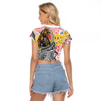 Japanese Samurai Warrior Raglan Cropped T Shirt Colorful Polynesian Tattoo Style