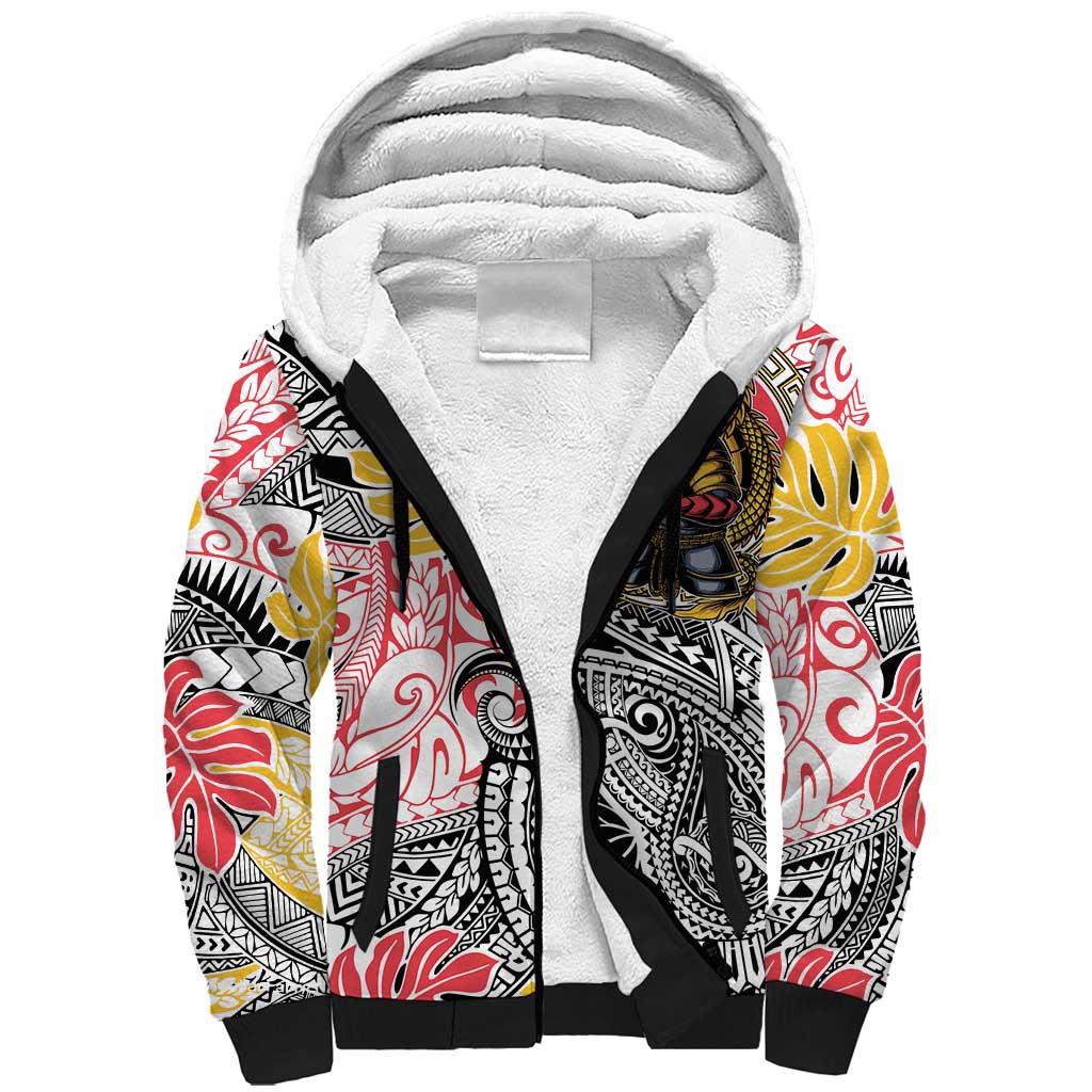Japanese Samurai Warrior Sherpa Hoodie Colorful Polynesian Tattoo Style LT9 Unisex White - Polynesian Pride