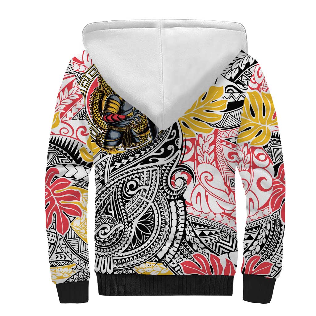 Japanese Samurai Warrior Sherpa Hoodie Colorful Polynesian Tattoo Style LT9 - Polynesian Pride