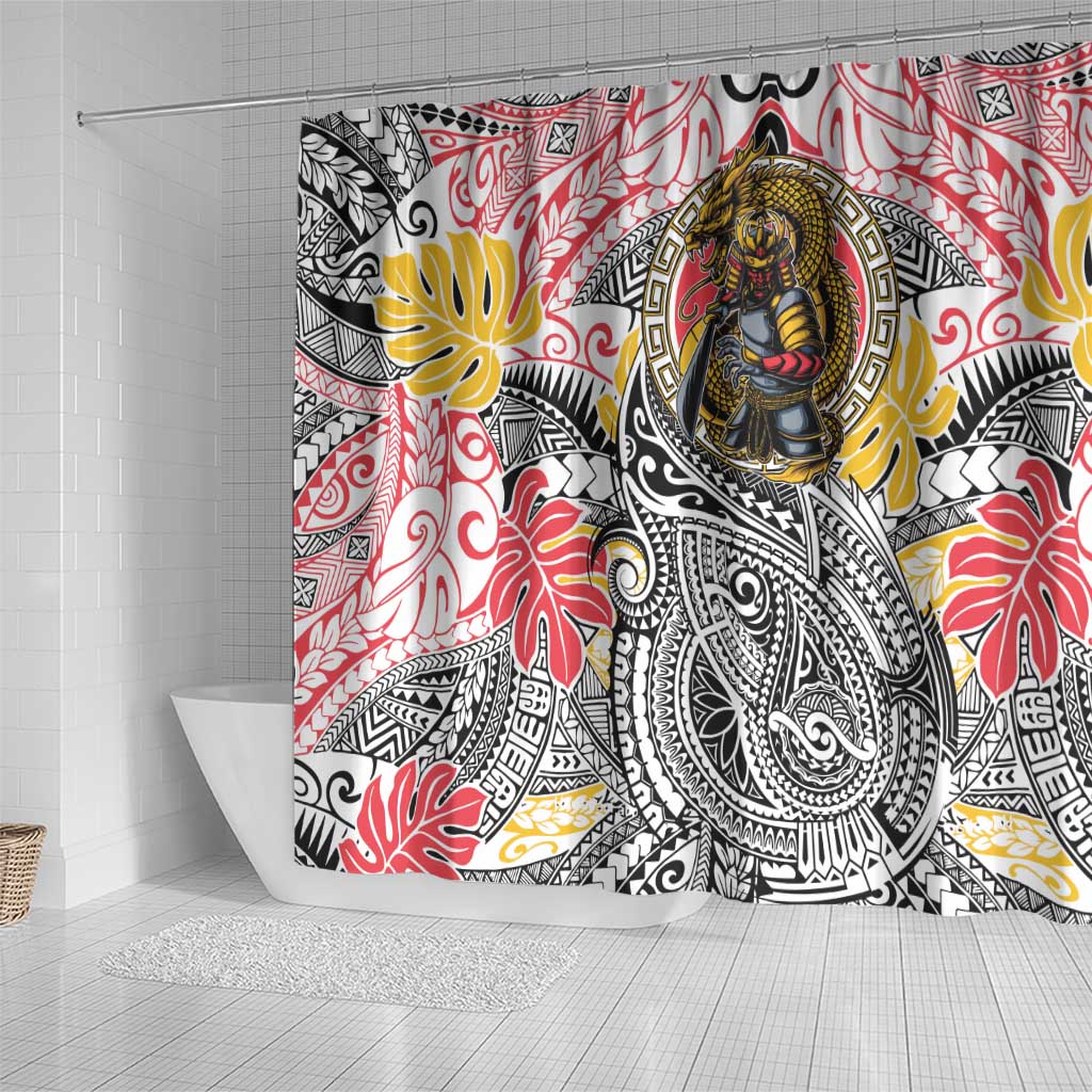 Japanese Samurai Warrior Shower Curtain Colorful Polynesian Tattoo Style