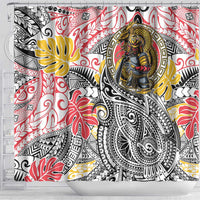 Japanese Samurai Warrior Shower Curtain Colorful Polynesian Tattoo Style
