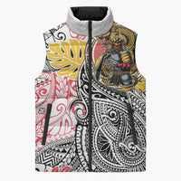 Japanese Samurai Warrior Sleeveless Puffer Jacket Colorful Polynesian Tattoo Style LT9 Unisex White - Polynesian Pride
