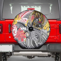 Japanese Samurai Warrior Spare Tire Cover Colorful Polynesian Tattoo Style