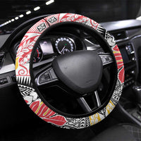 Japanese Samurai Warrior Steering Wheel Cover Colorful Polynesian Tattoo Style LT9 Universal Fit White - Polynesian Pride