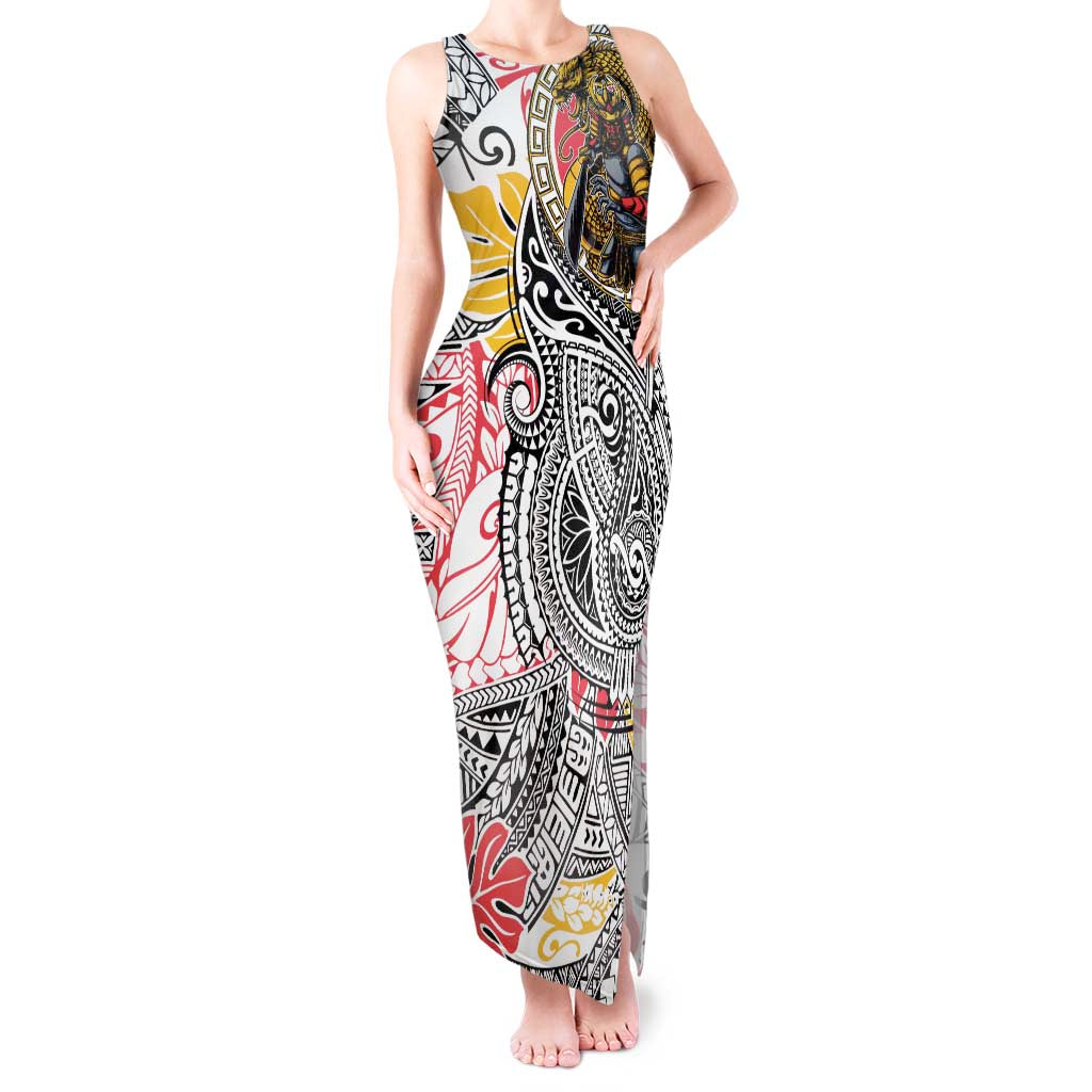 Japanese Samurai Warrior Tank Maxi Dress Colorful Polynesian Tattoo Style