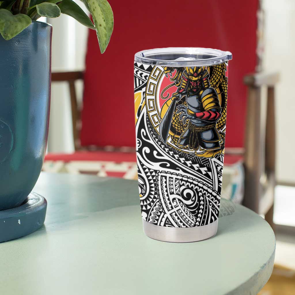 Japanese Samurai Warrior Tumbler Cup Colorful Polynesian Tattoo Style