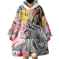 Japanese Samurai Warrior Wearable Blanket Hoodie Colorful Polynesian Tattoo Style LT9 - Polynesian Pride