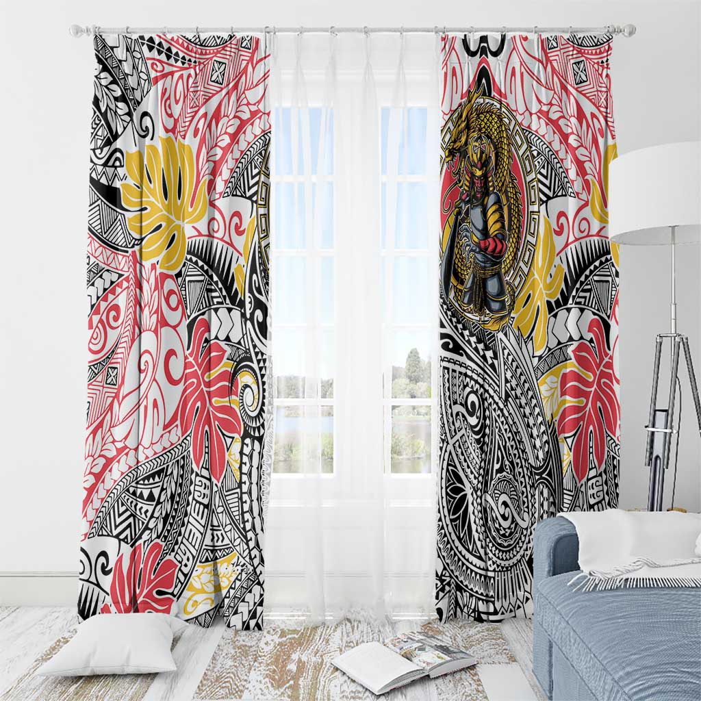 Japanese Samurai Warrior Window Curtain Colorful Polynesian Tattoo Style