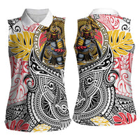 Japanese Samurai Warrior Women Sleeveless Polo Shirt Colorful Polynesian Tattoo Style