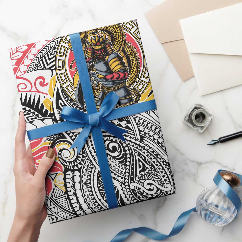 Japanese Samurai Warrior Wrapping Paper Colorful Polynesian Tattoo Style LT9 - Polynesian Pride