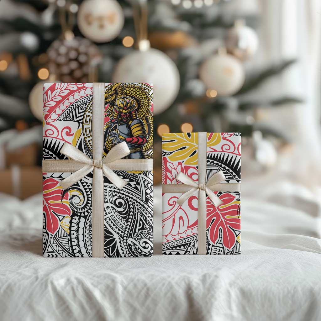 Japanese Samurai Warrior Wrapping Paper Colorful Polynesian Tattoo Style LT9 - Polynesian Pride