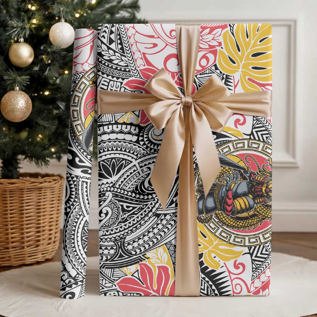 Japanese Samurai Warrior Wrapping Paper Colorful Polynesian Tattoo Style LT9 - Polynesian Pride