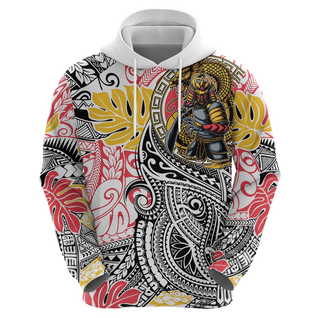 Japanese Samurai Warrior Zip Hoodie Colorful Polynesian Tattoo Style