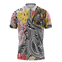Japanese Samurai Warrior Zipper Polo Shirt Colorful Polynesian Tattoo Style LT9 White - Polynesian Pride