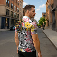 Japanese Samurai Warrior Zipper Polo Shirt Colorful Polynesian Tattoo Style LT9 - Polynesian Pride