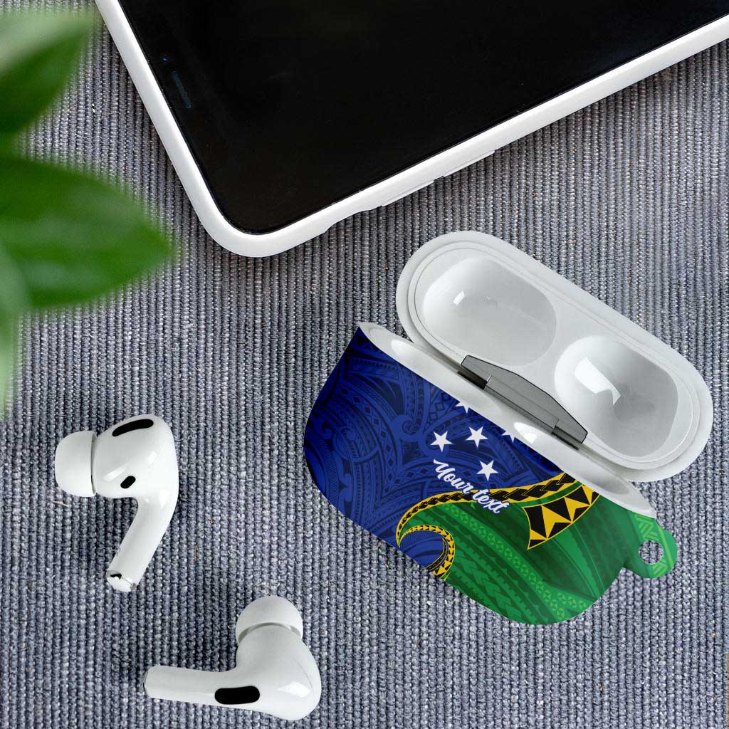 Solomon Islands Independence Day 1978 Personalised AirPods Case Polynesian Pattern with Flag Style - Polynesian Pride