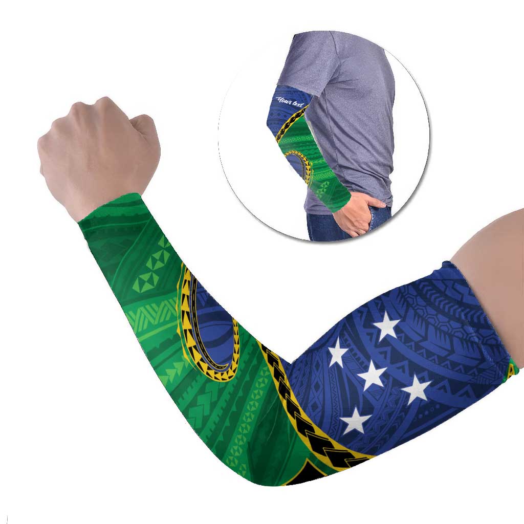 Solomon Islands Independence Day 1978 Personalised Arm Sleeves Polynesian Pattern with Flag Style - Polynesian Pride