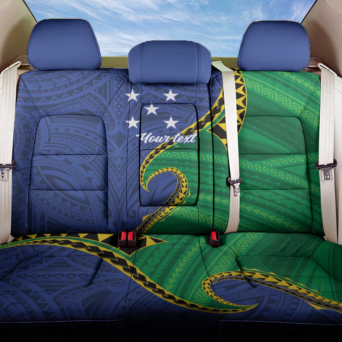 Solomon Islands Independence Day 1978 Personalised Back Car Seat Cover Polynesian Pattern with Flag Style