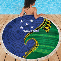 Solomon Islands Independence Day 1978 Personalised Beach Blanket Polynesian Pattern with Flag Style