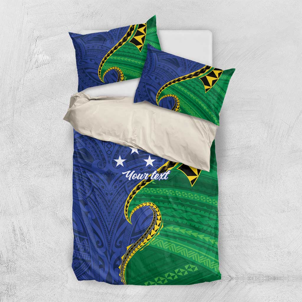 Solomon Islands Independence Day 1978 Personalised Bedding Set Polynesian Pattern with Flag Style