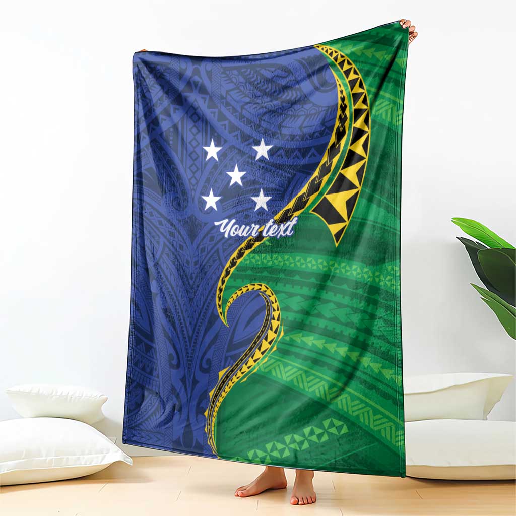 Solomon Islands Independence Day 1978 Personalised Blanket Polynesian Pattern with Flag Style