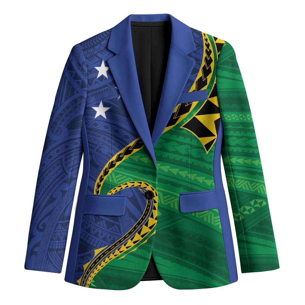 Solomon Islands Independence Day 1978 Personalised Blazer Polynesian Pattern with Flag Style - Polynesian Pride