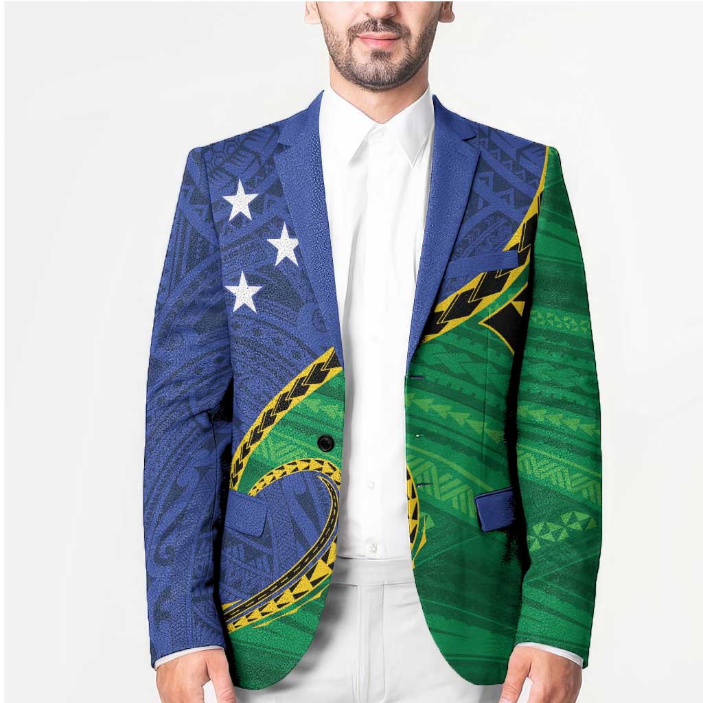 Solomon Islands Independence Day 1978 Personalised Blazer Polynesian Pattern with Flag Style - Polynesian Pride