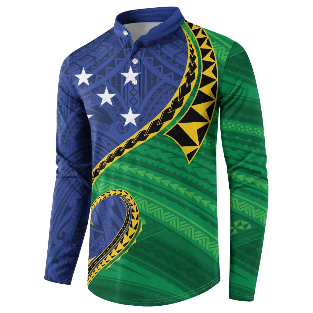 Solomon Islands Independence Day 1978 Personalised Button Sweatshirt Polynesian Pattern with Flag Style