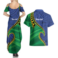 Solomon Islands Independence Day 1978 Personalised Couples Matching Summer Maxi Dress and Hawaiian Shirt Polynesian Pattern with Flag Style