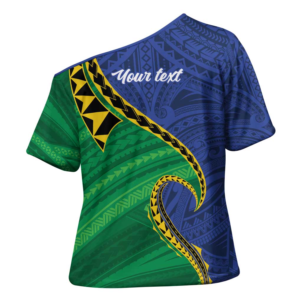Solomon Islands Independence Day 1978 Personalised Cross Shoulder Shirt Polynesian Pattern with Flag Style - Polynesian Pride