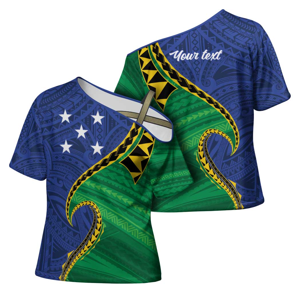 Solomon Islands Independence Day 1978 Personalised Cross Shoulder Shirt Polynesian Pattern with Flag Style - Polynesian Pride