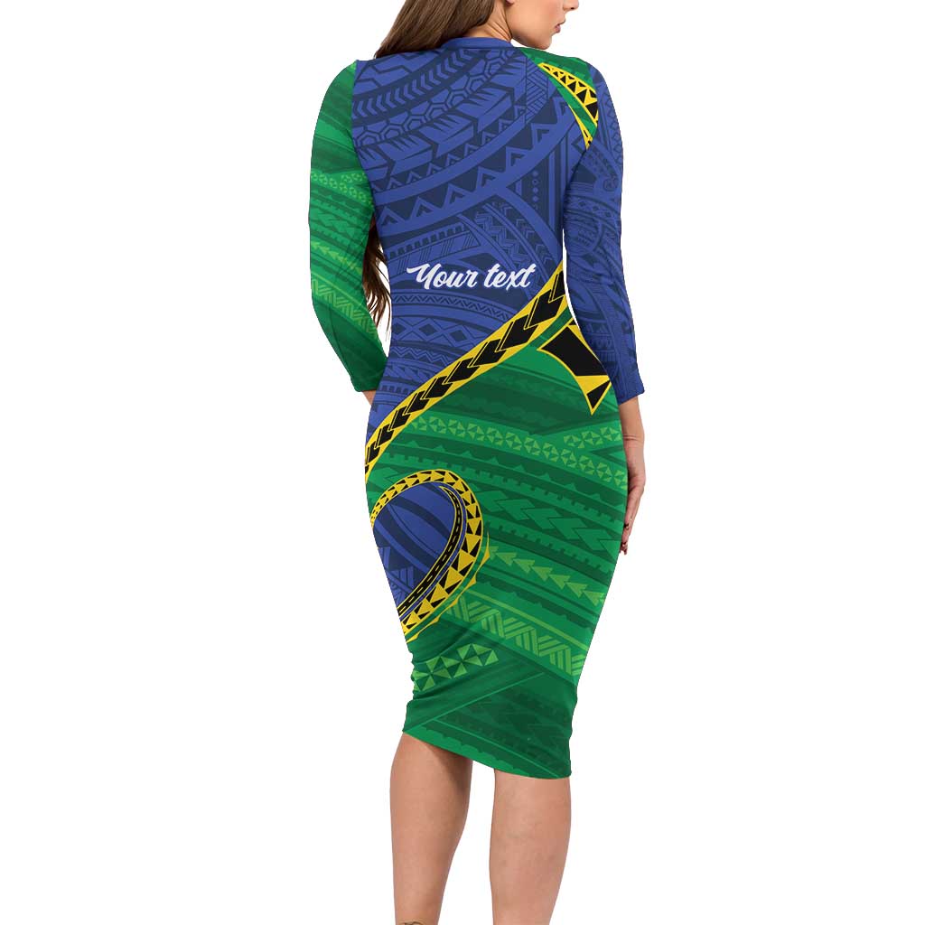 Solomon Islands Independence Day 1978 Personalised Family Matching Long Sleeve Bodycon Dress and Hawaiian Shirt Polynesian Pattern with Flag Style