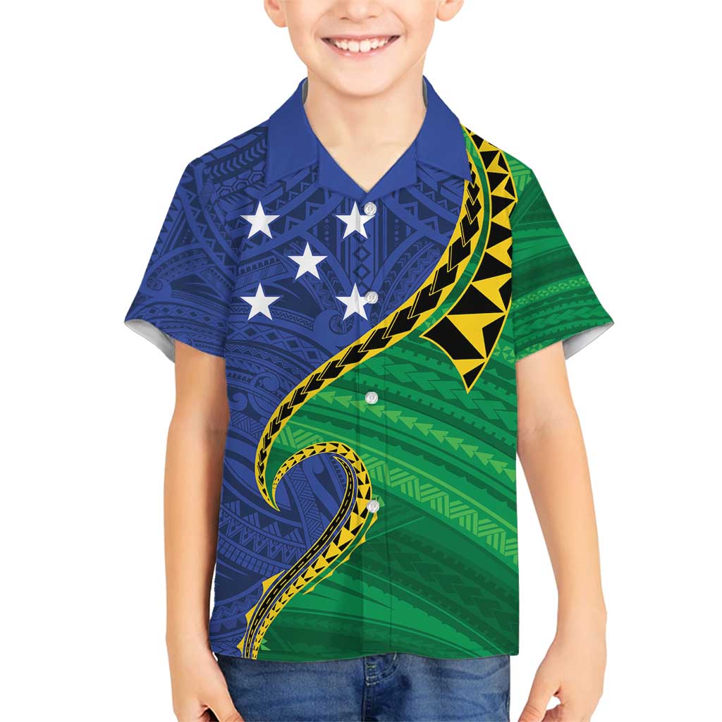 Solomon Islands Independence Day 1978 Personalised Family Matching Puletasi and Hawaiian Shirt Polynesian Pattern with Flag Style