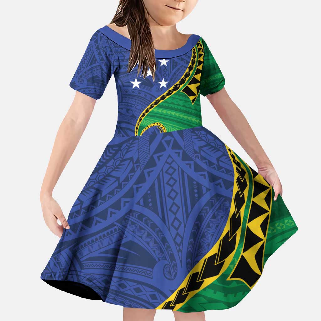 Solomon Islands Independence Day 1978 Personalised Family Matching Tank Maxi Dress and Hawaiian Shirt Polynesian Pattern with Flag Style