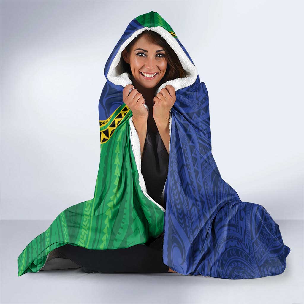 Solomon Islands Independence Day 1978 Personalised Hooded Blanket Polynesian Pattern with Flag Style