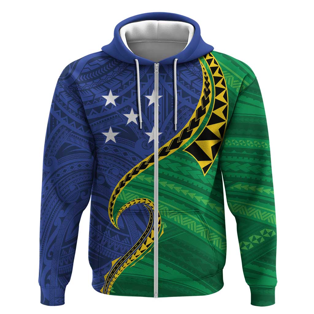 Solomon Islands Independence Day 1978 Personalised Hoodie Polynesian Pattern with Flag Style
