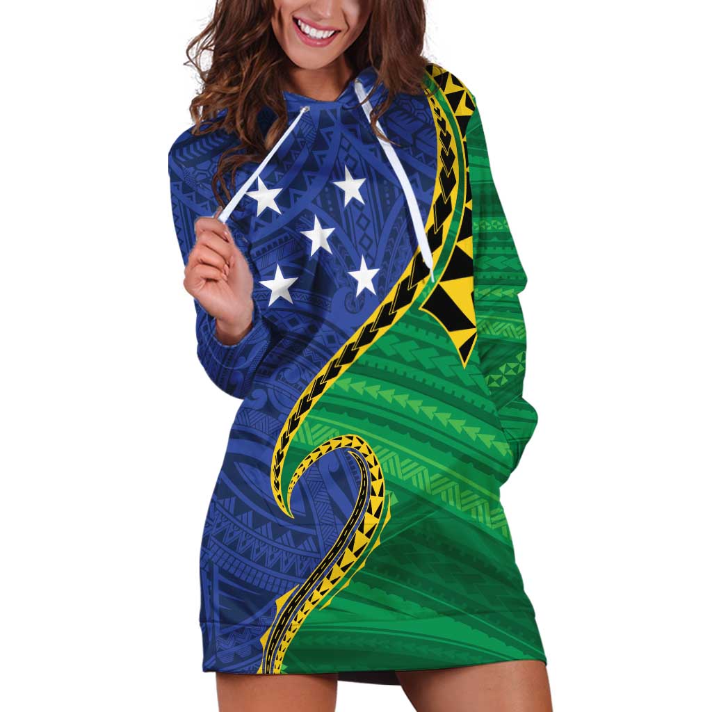 Solomon Islands Independence Day 1978 Personalised Hoodie Dress Polynesian Pattern with Flag Style