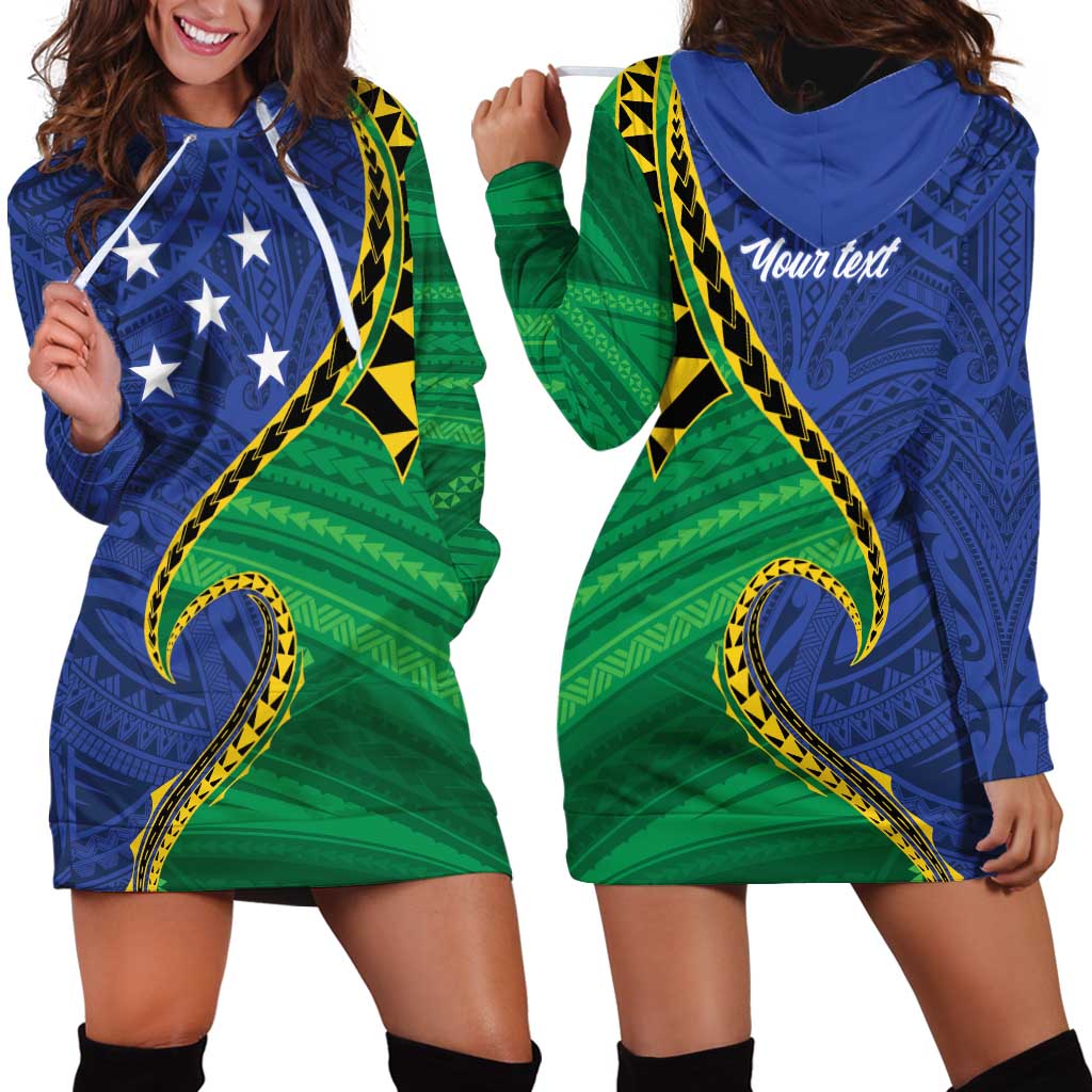 Solomon Islands Independence Day 1978 Personalised Hoodie Dress Polynesian Pattern with Flag Style