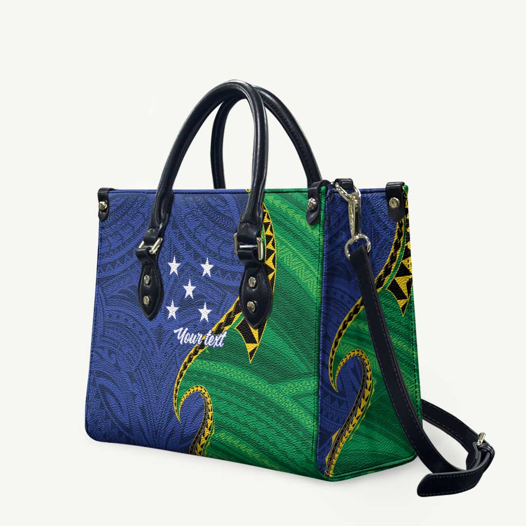 Solomon Islands Independence Day 1978 Personalised Leather Bag Polynesian Pattern with Flag Style - Polynesian Pride