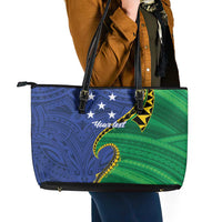 Solomon Islands Independence Day 1978 Personalised Leather Tote Bag Polynesian Pattern with Flag Style